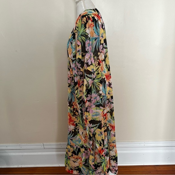 Forever 21 Sheer Black and Floral Swim Coverup Kimono - NWT - Size Small - Picture 4 of 9